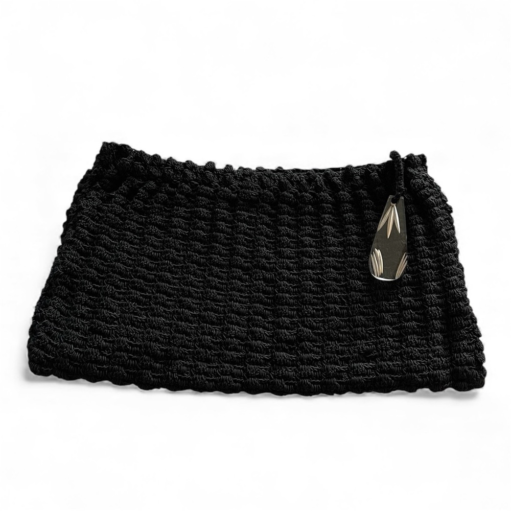 Large Black Needlecord Clutch Purse with Bauble